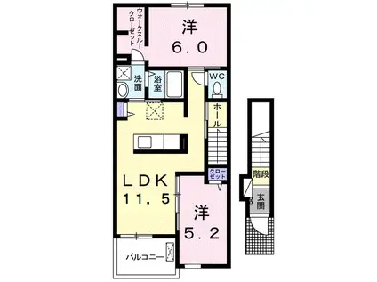 TORTOISEMORE六番館(2LDK/2階)の間取り写真