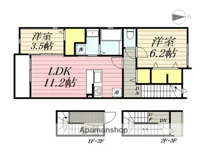 ウィリング ブリスA棟B棟(2LDK/3階)の間取り写真