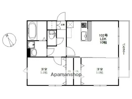 CASA朝倉街道2(2LDK/1階)の間取り写真