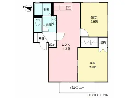 ハイラーク甘木E(2LDK/2階)の間取り写真