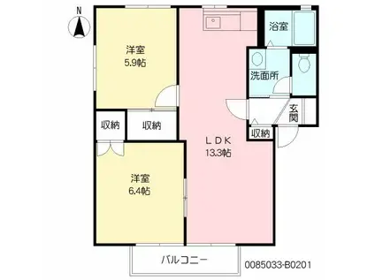 ハイラーク甘木B棟(2LDK/2階)の間取り写真