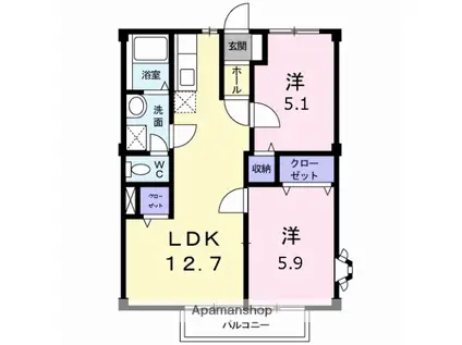 プラスペリティー玉川(2LDK/2階)の間取り写真