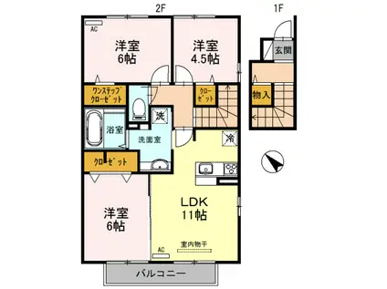 ラディアント A棟(3LDK/2階)の間取り写真