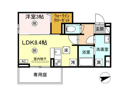 フリーデンやりた(1LDK/1階)の間取り写真