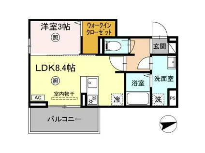 フリーデンやりた(1LDK/3階)の間取り写真