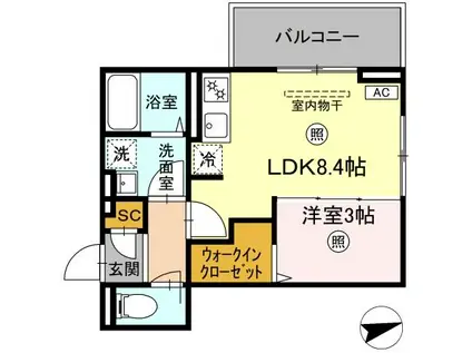 フリーデンやりた(1LDK/3階)の間取り写真