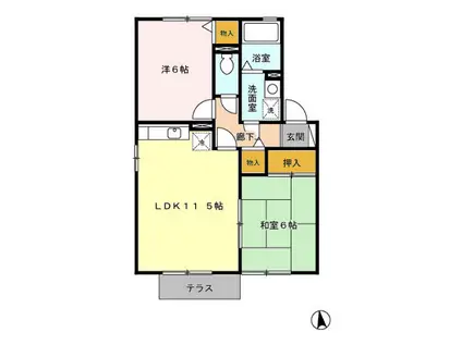 サンシャトーレ B棟(2LDK/1階)の間取り写真