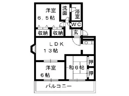 ロイヤルハイツ天拝坂参番館(3LDK/2階)の間取り写真