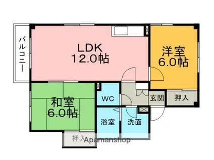 サンガーデン旭A(2LDK/2階)の間取り写真