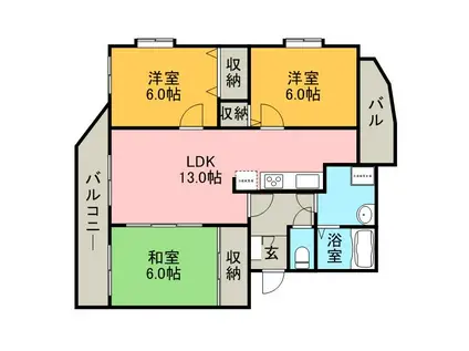 プロシード二日市南(3LDK/2階)の間取り写真