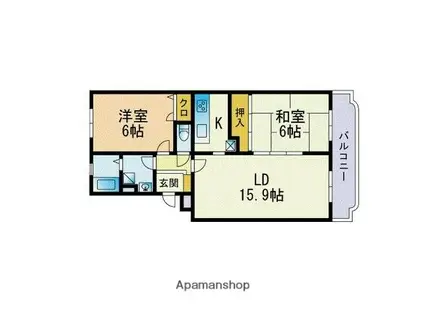 ベルデエスポアール(2LDK/1階)の間取り写真