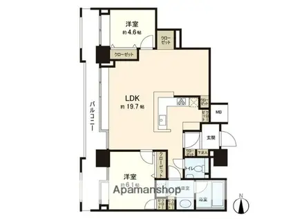 ネクサス百道レジデンシャルタワ(2LDK/7階)の間取り写真