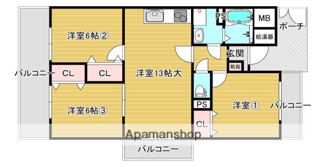ハイツ大手門(3LDK/9階)の間取り写真