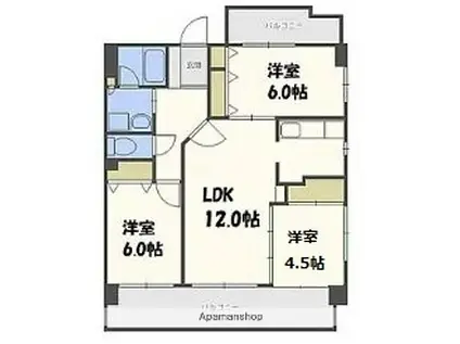 セッテ西新(3LDK/4階)の間取り写真