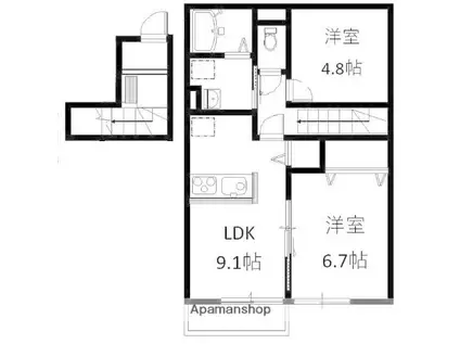 スクエア田村(2DK/2階)の間取り写真