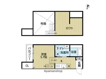 ベルメール(ワンルーム/2階)の間取り写真