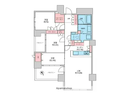 グランドメゾン百道浜オーシャン&フォレスト(3LDK/15階)の間取り写真