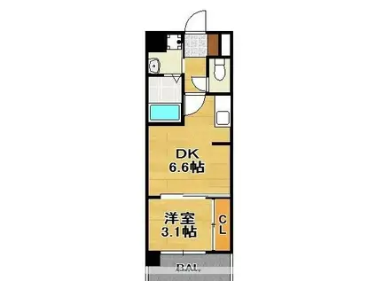 ニューガイアリルーム原通NO.68(1DK/7階)の間取り写真