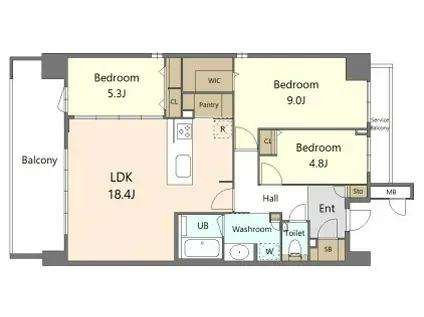 S-RESIDENCE百道AUREATE(3LDK/4階)の間取り写真