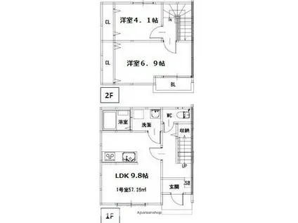 メゾンクレール賀茂弐番館(2LDK/1階)の間取り写真