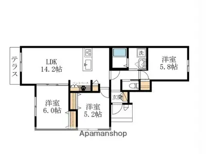 田隈2丁目へーベルメゾン(3LDK/1階)の間取り写真