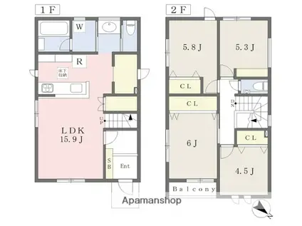 福岡市空港線 西新駅 徒歩2分 2階建 新築(4LDK)の間取り写真
