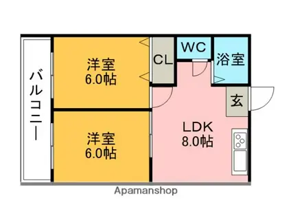 カーサ和幸(2DK/2階)の間取り写真