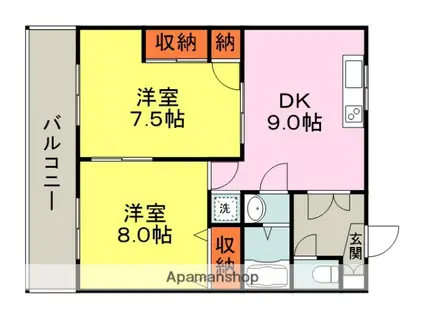 西田産業第6ビル(2LDK/4階)の間取り写真