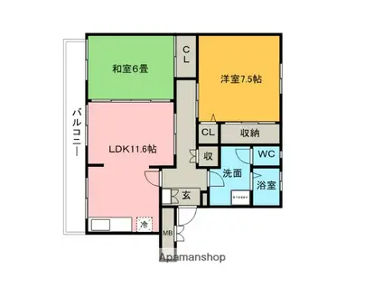 ビュークレスト高良内(2LDK/1階)の間取り写真