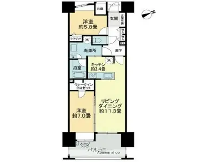 ライオンズ六ツ門サンリヤンタワー(2LDK/18階)の間取り写真