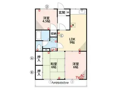 ニューロイヤルビル(3DK/3階)の間取り写真