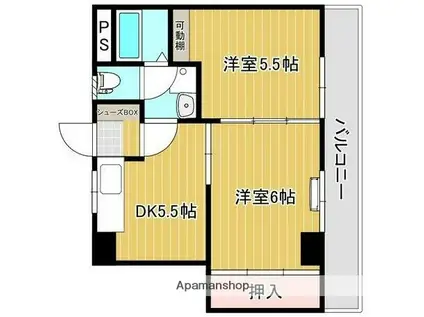 岡ビル(2DK/4階)の間取り写真