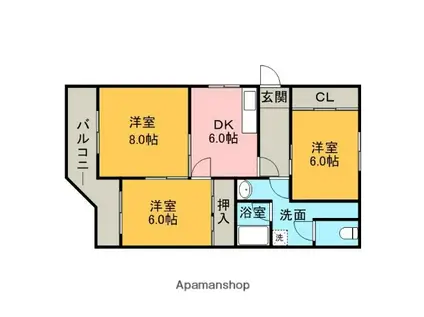 第2村田ハイツ(3DK/3階)の間取り写真