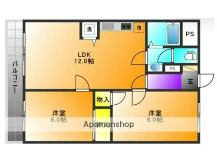 吉武ビル(2LDK/3階)の間取り写真