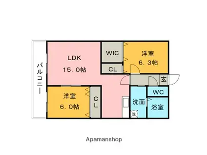 ロックベアヒルズⅢ(2LDK/2階)の間取り写真