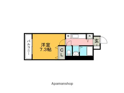 クオリアけやき通(1K/2階)の間取り写真