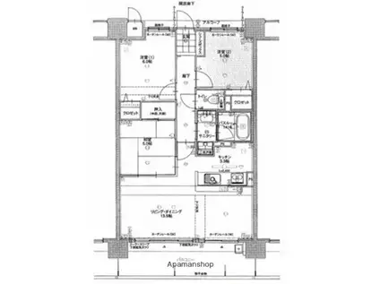 アルファスマート西国分(3LDK/4階)の間取り写真