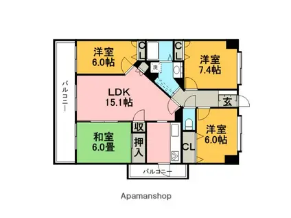 アーサー久留米グランセ(4LDK/2階)の間取り写真