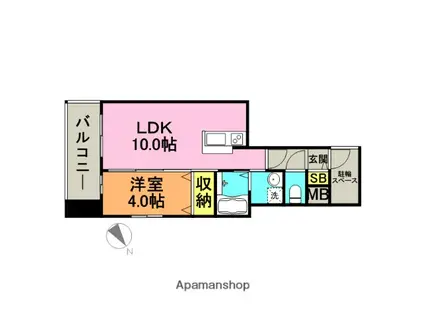 アポロ久留米東(1LDK/13階)の間取り写真