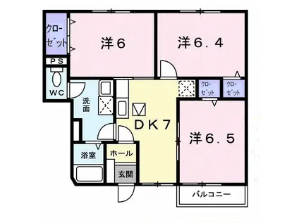 サファイアンエレガンスD(3DK/1階)の間取り写真