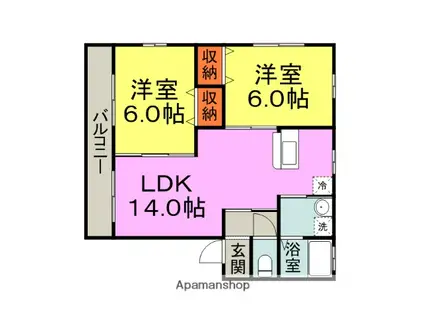 アドバンテイジⅤ棟(2LDK/2階)の間取り写真