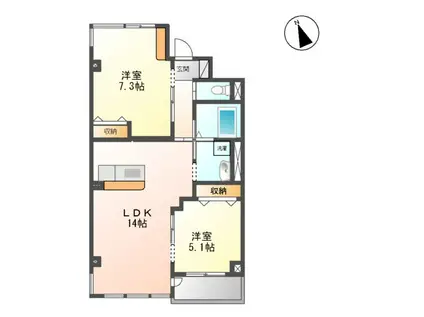 ユニヴァリィ レジデンス(2LDK/2階)の間取り写真