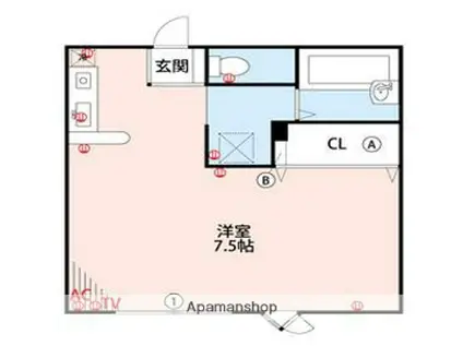 ロイヤルハイツE棟(ワンルーム/1階)の間取り写真