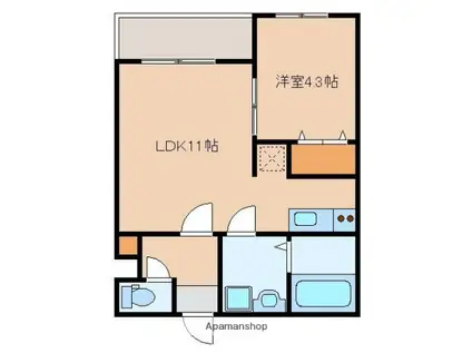 ジリオ鳥栖(1LDK/2階)の間取り写真