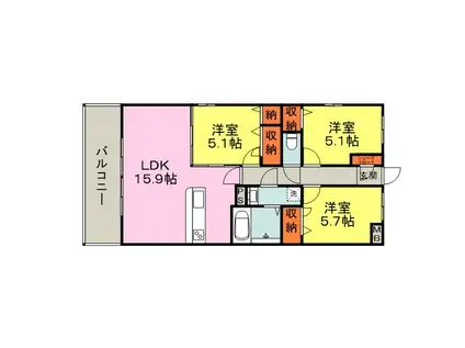 サクセス東櫛原(3LDK/5階)の間取り写真