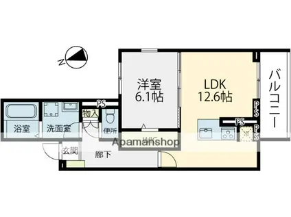 ELGRAND上津(1LDK/2階)の間取り写真