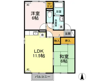 フリーデン山川(2LDK/2階)の間取り写真