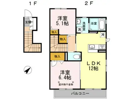 HEARTYS ENT 豆津C(2LDK/2階)の間取り写真