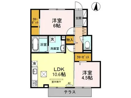 ルメート若葉II(2LDK/1階)の間取り写真