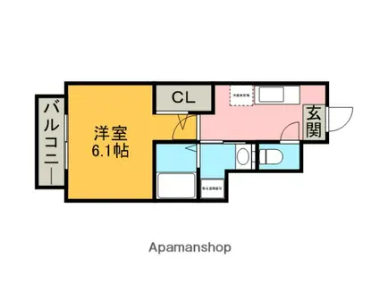 ヴァンパッソルⅡ(1K/1階)の間取り写真